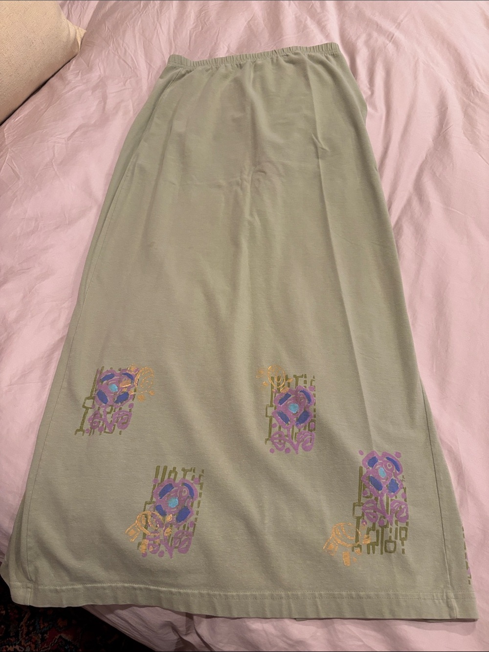 Blue Fish Light Olive Green A-Line Skirt with Floral Motif